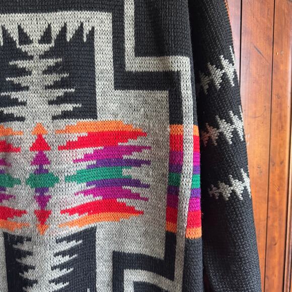 Pendleton Western Wear Black Knit Vintage 70s Unisex Wool L Sweater - Picture 7 of 11